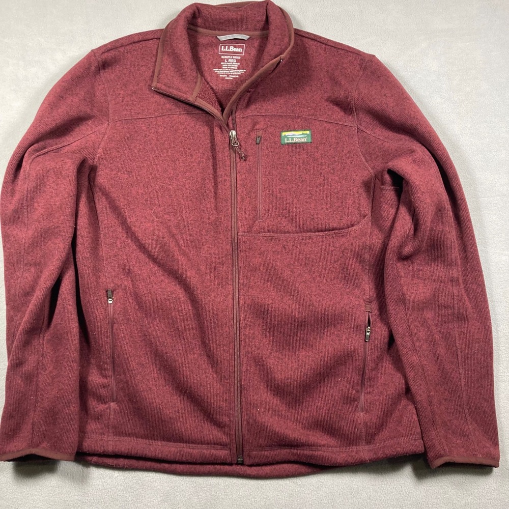 L.L.Bean Full-Zip Jacket Mens Large Burgundy Heather Sweater Fleece 504938